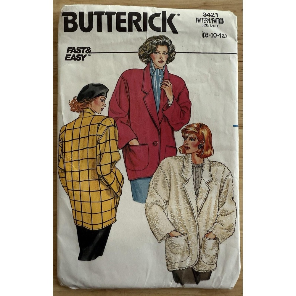 Butterick Fast & Easy Pattern 3421 Misses' Loose-Fitting Unlined Jacket Sz 8-12